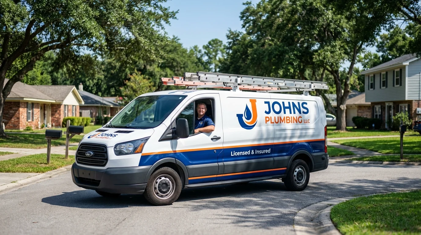Johns Plumbing LLC service van in Lawrenceville, GA
