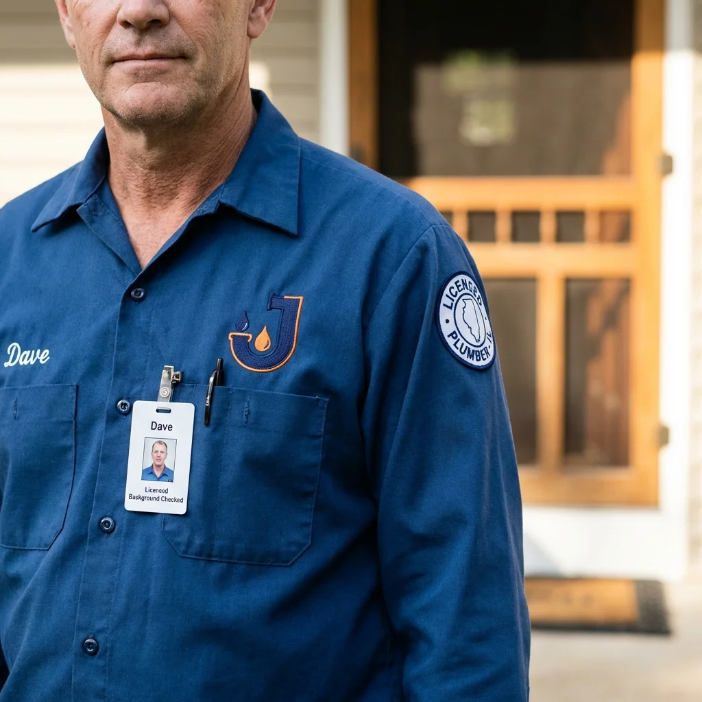 Licensed plumber showing ID badge in Lawrenceville, GA