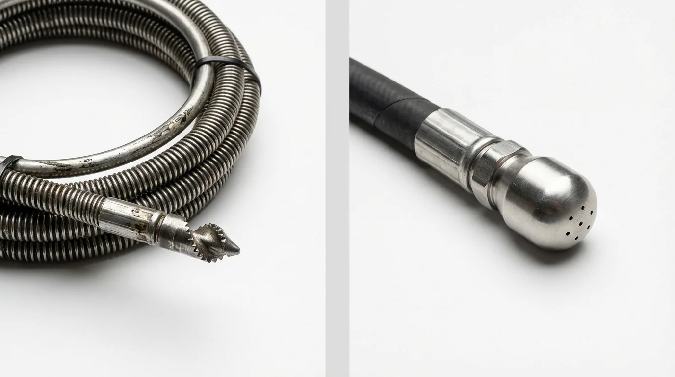 Drain snake cable and hydro jetting nozzle used for drain cleaning in Lawrenceville, GA