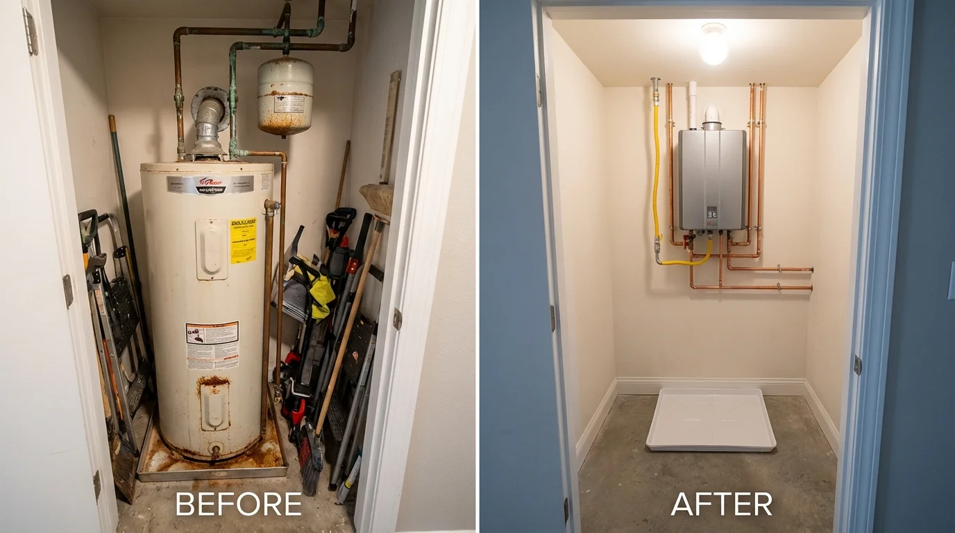 Tank water heater versus wall-mounted tankless unit comparison for Lawrenceville, GA homeowners