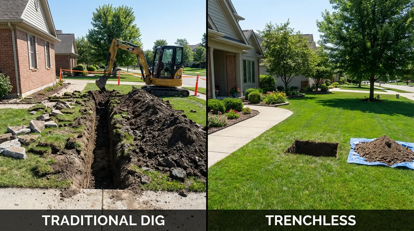 Trenchless sewer repair with minimal yard damage versus traditional excavation in Lawrenceville, GA